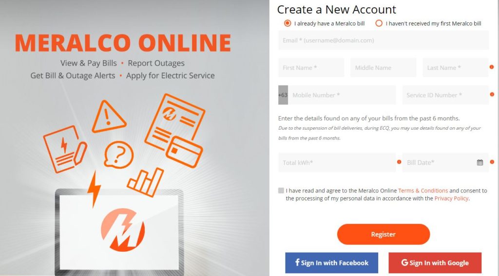 Sign up meralco